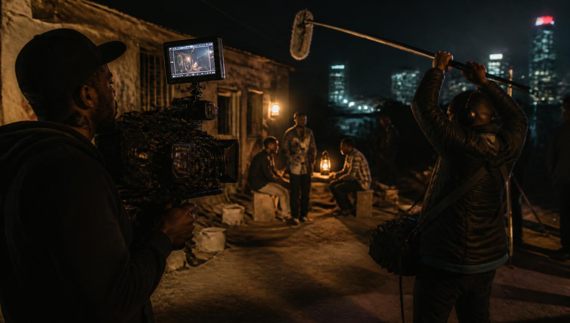 The Slate Safi crew filming on location in Nairobi at night